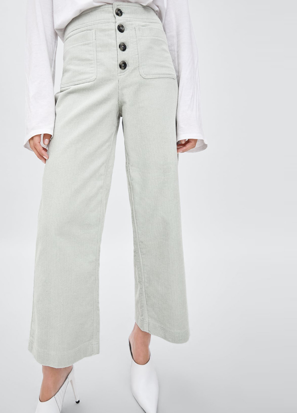 Серые кэжуал демисезонные клеш брюки Zara