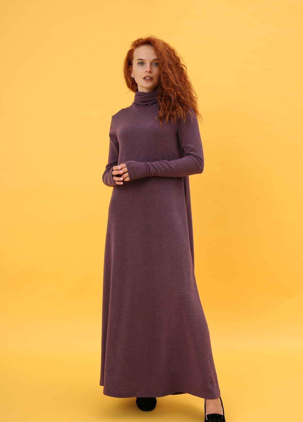 Сливовое кэжуал длинное платье с ангоры стильного цвета INNOE однотонное