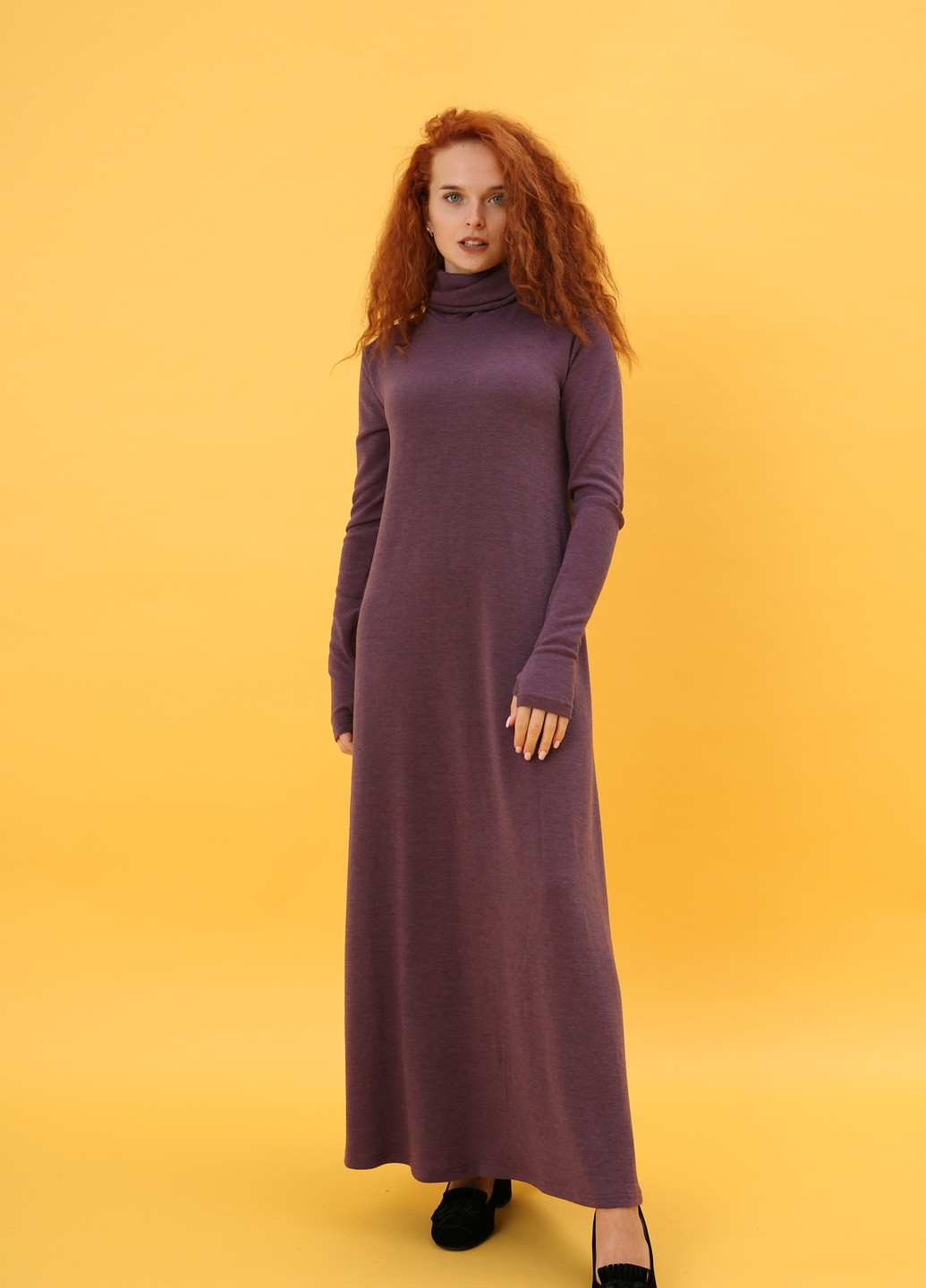 Сливова кежуал довга сукня з ангори стильного кольору INNOE однотонна