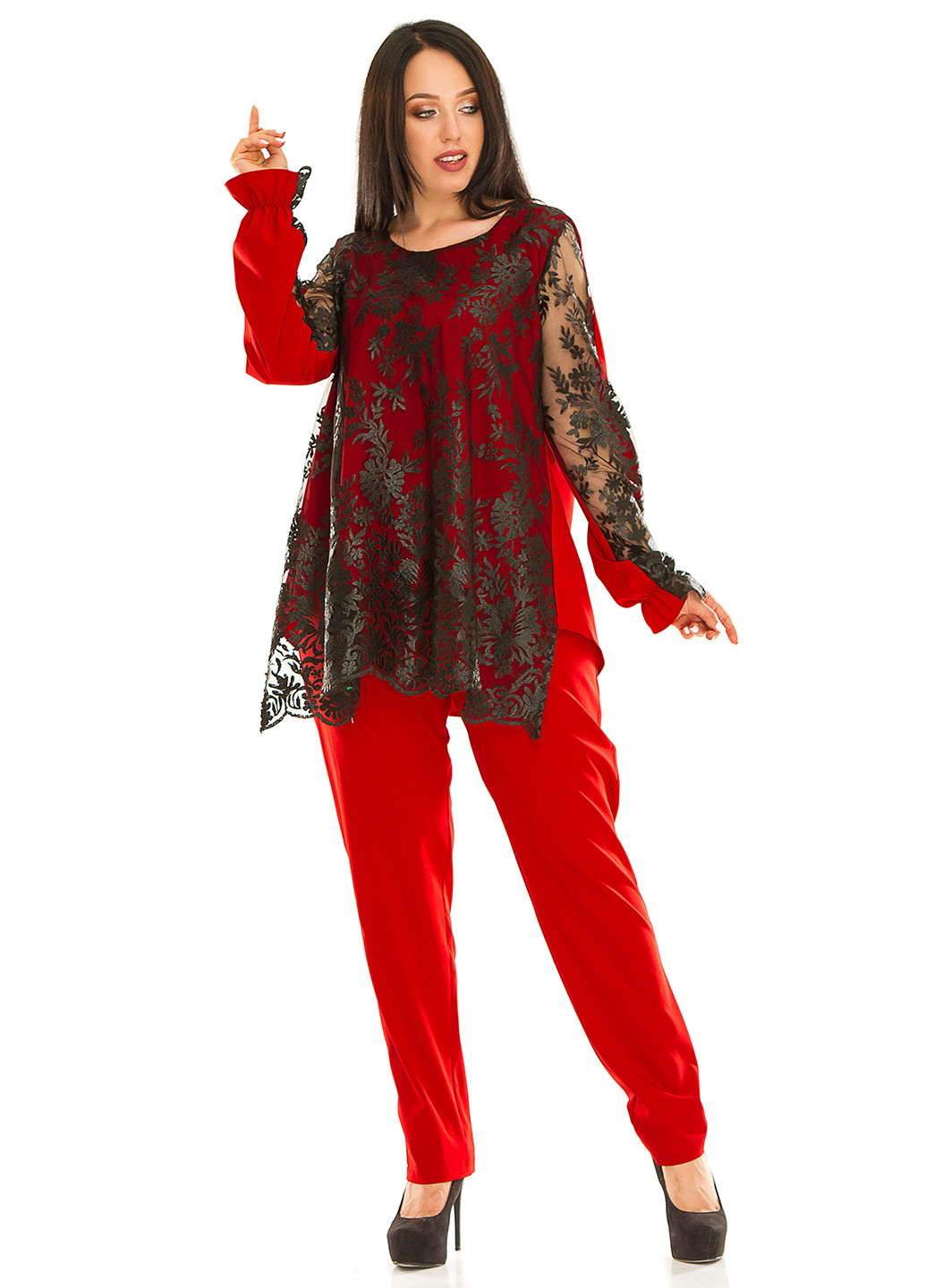 Костюм (блуза, брюки) Primyana брючный однотонный красный кэжуал