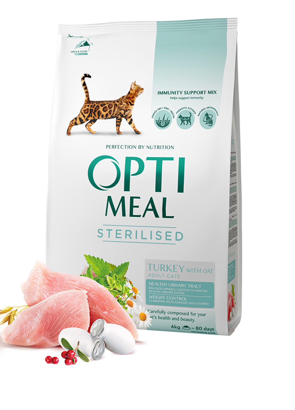 Сухой корм для стерилизованных кошек и кастрированных котов Индейка и овес, 4 кг Optimeal (140312073)