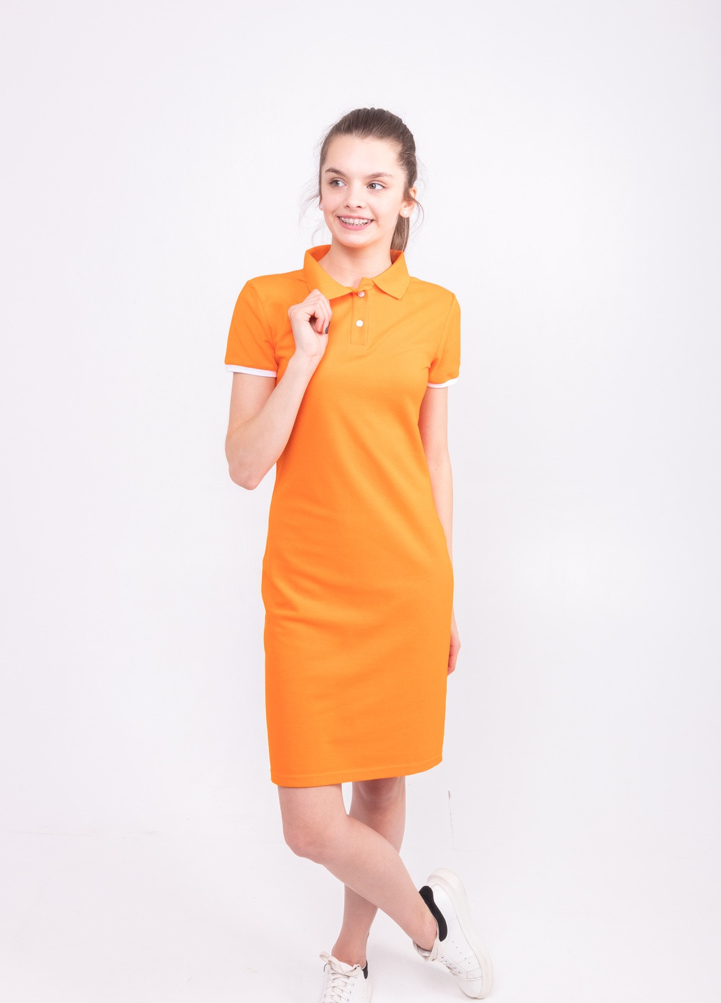 Оранжевое кэжуал платье поло TvoePolo однотонное