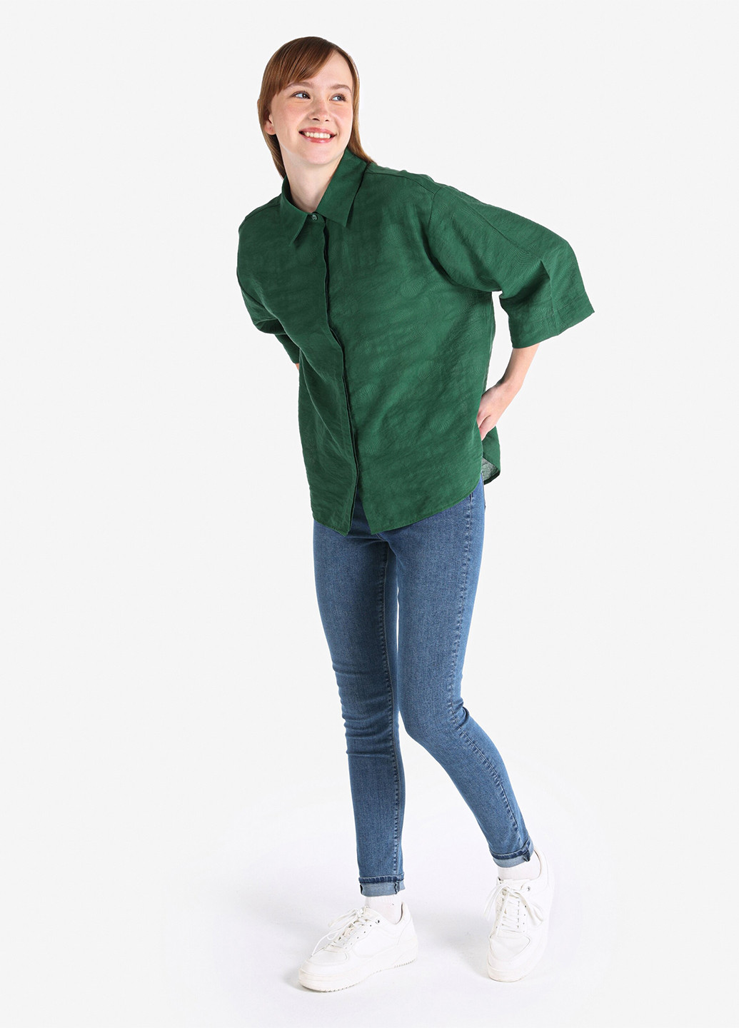 Зеленая кэжуал рубашка однотонная Colin's