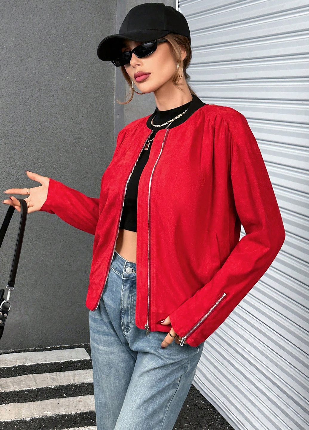 Бомбер SHEIN бейсбольний на блискавці (323082474)