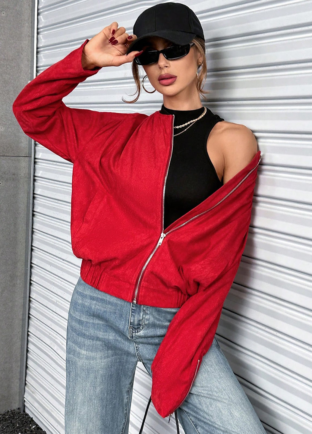 Бомбер SHEIN бейсбольний на блискавці (323082474)