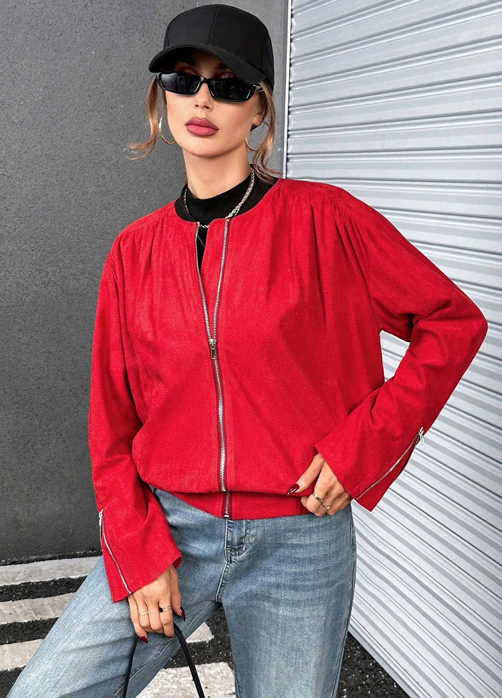 Бомбер SHEIN бейсбольний на блискавці (323082474)