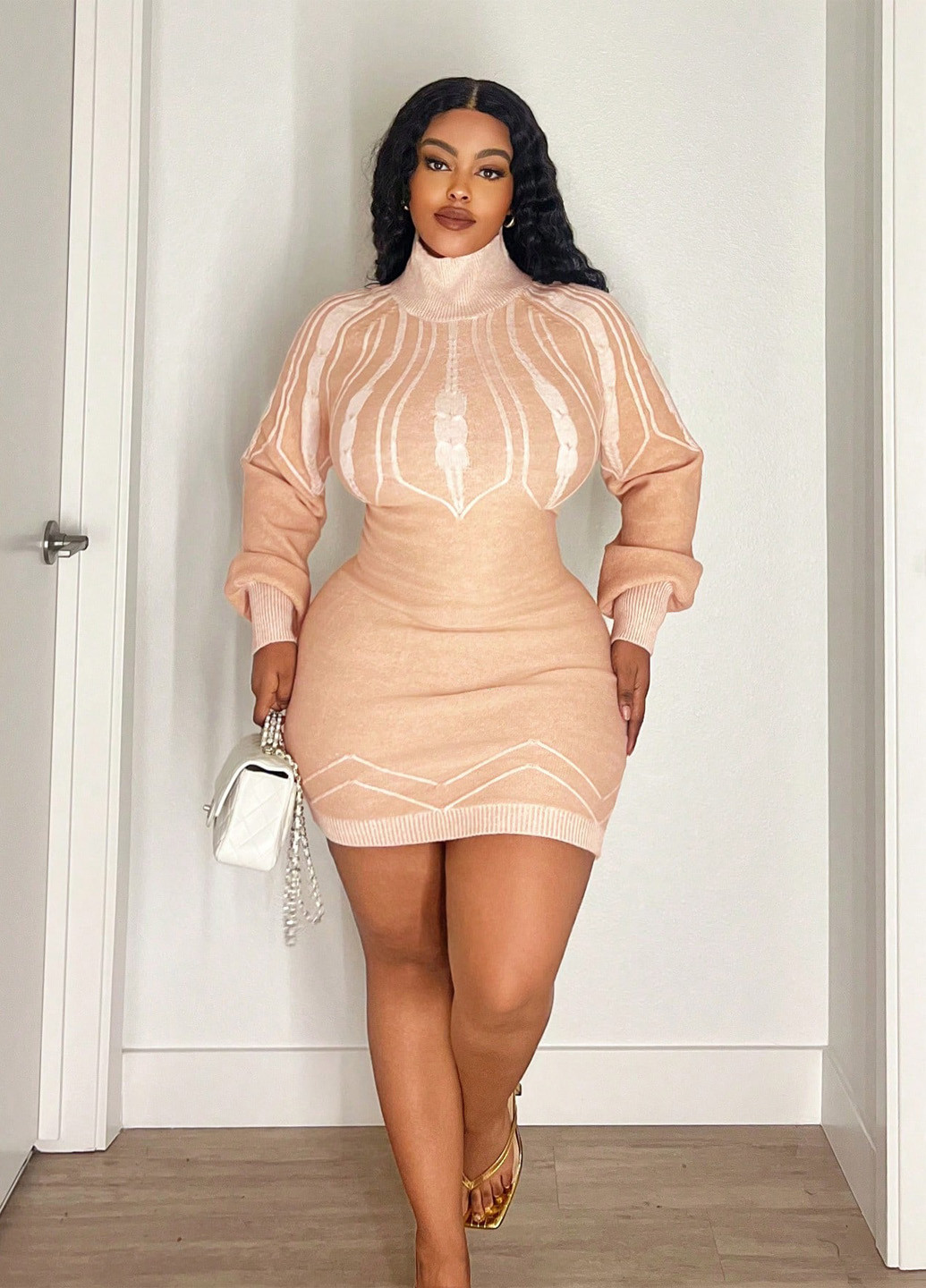 Кремовое кэжуал платье платье-свитер SHEIN однотонное