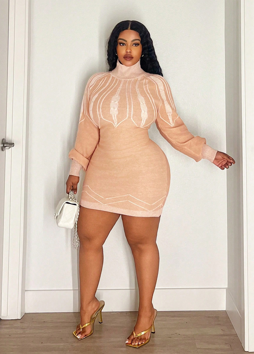 Кремовое кэжуал платье платье-свитер SHEIN однотонное