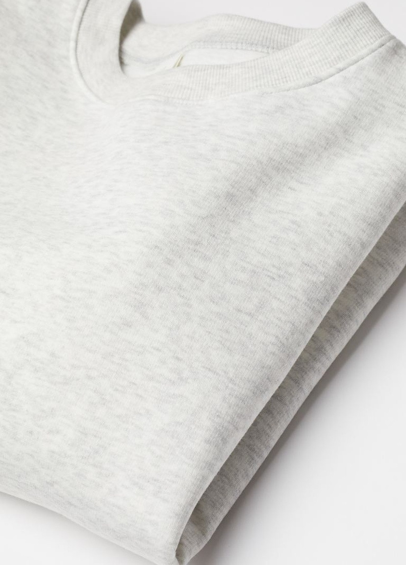 H&M свитшот из смесового хлопка однотонный светло-серый кэжуал