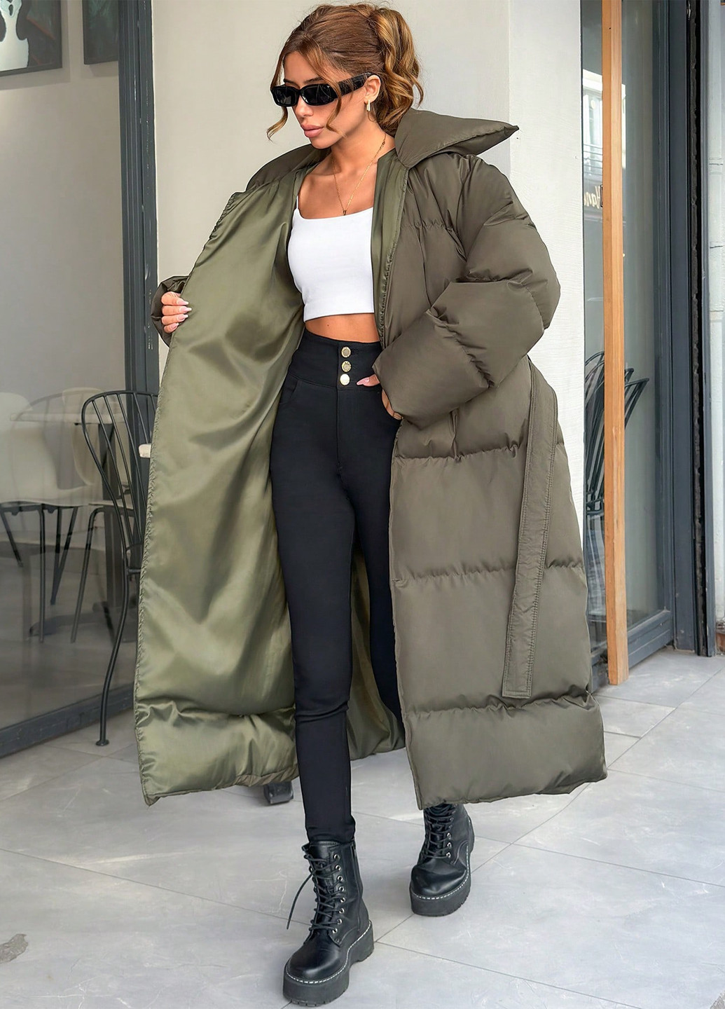 Серо-зеленая зимняя куртка куртка-одеяло SHEIN