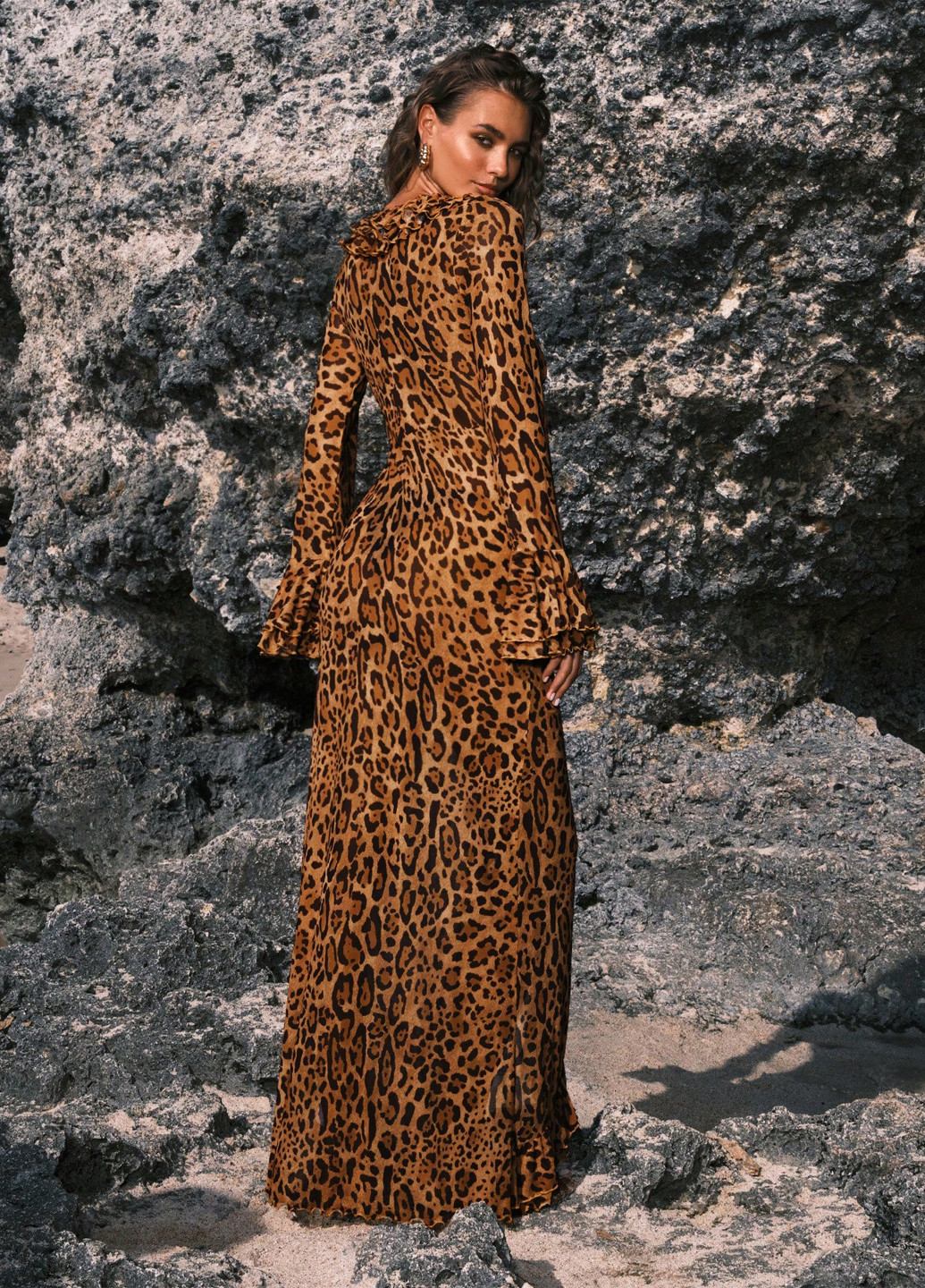 Коричнева пляжна, кежуал сукня силуетна SHEIN леопардовий