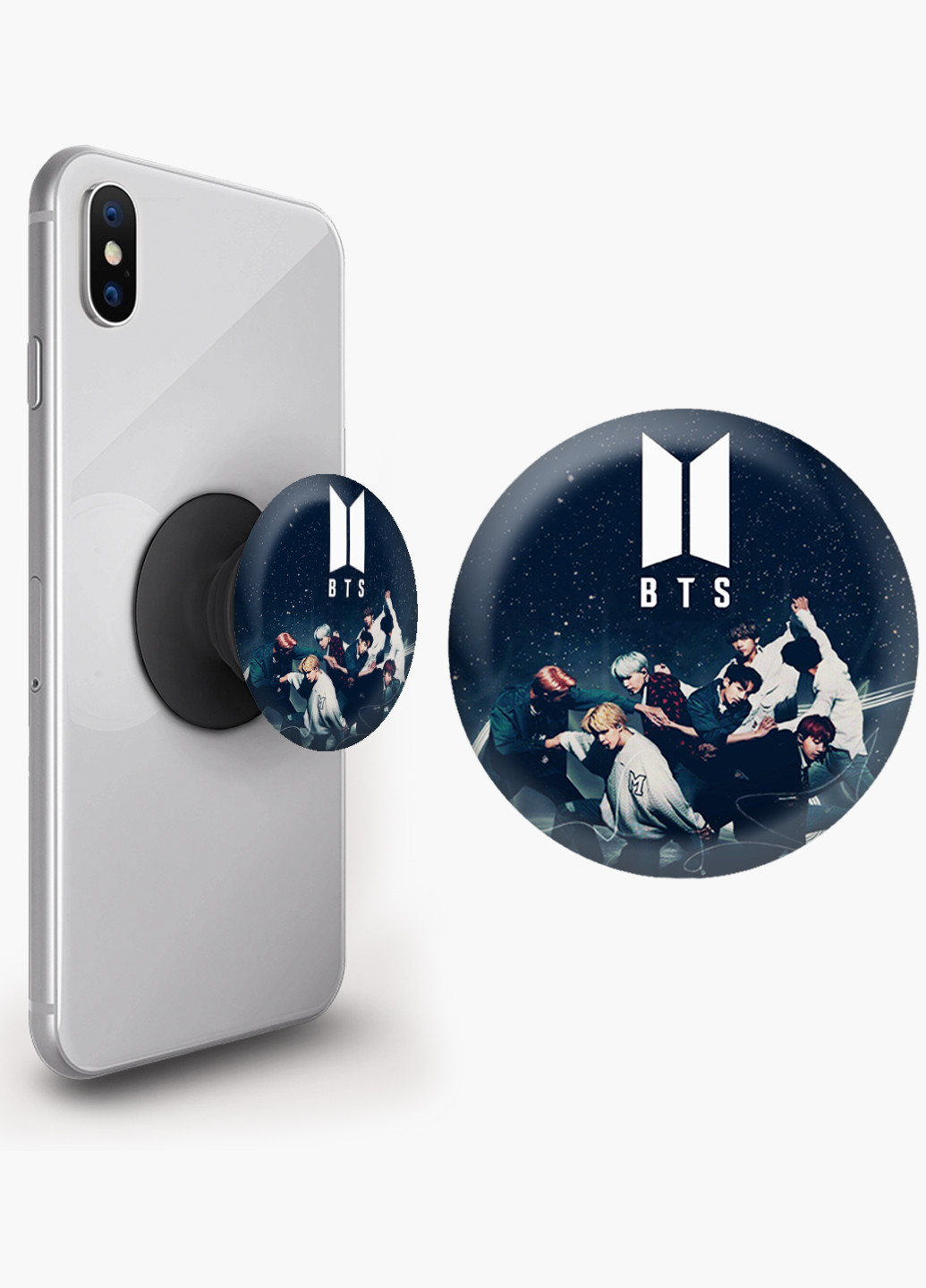 Попсокет (Popsockets) тримач для смартфону БТС (BTS) (8754-1097) Чорний MobiPrint (216748249)