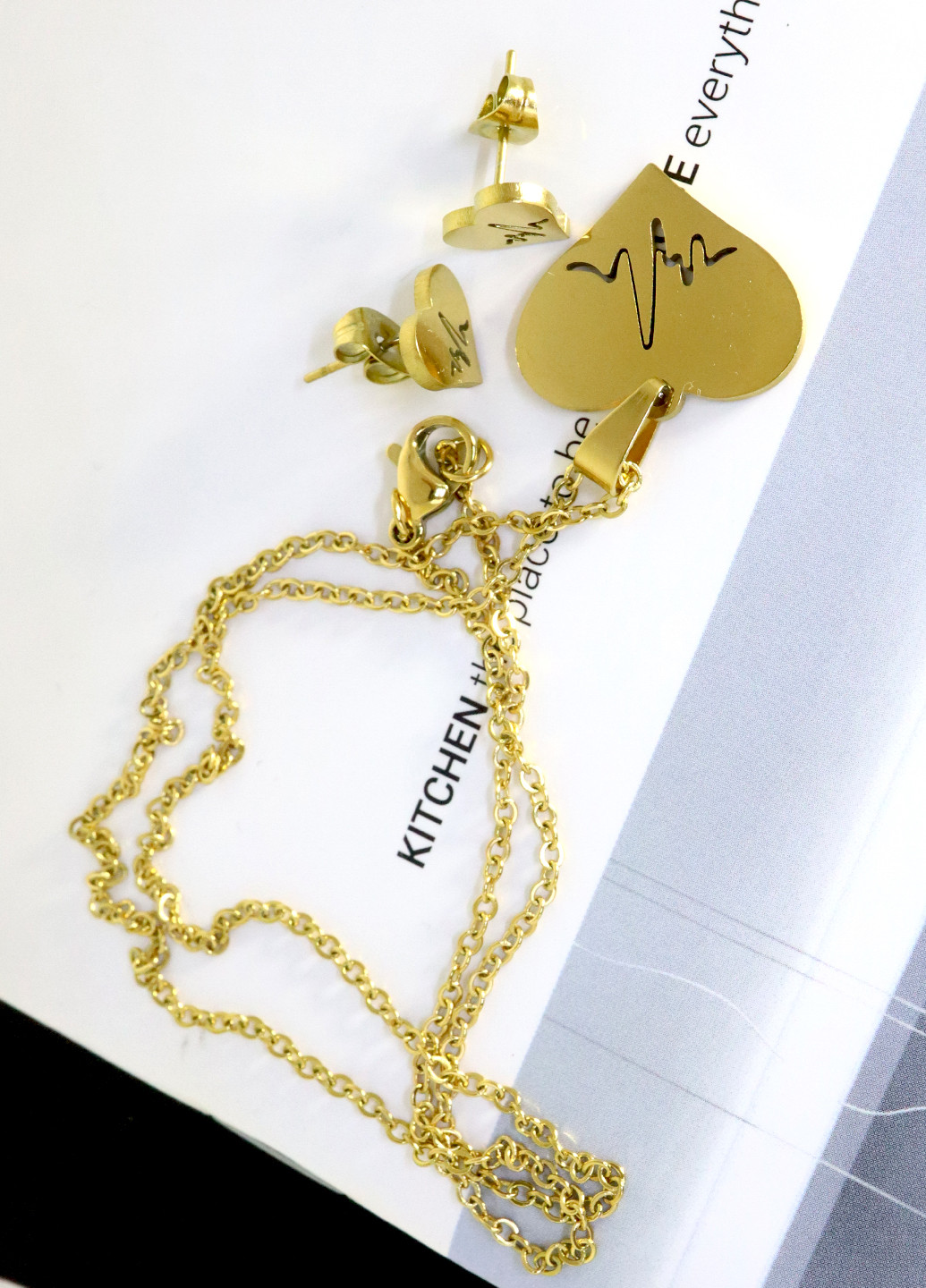 Набір ланцюжок з кулоном і сережки "Ритм серця", золотистий Анна Ясеницька (256380265)