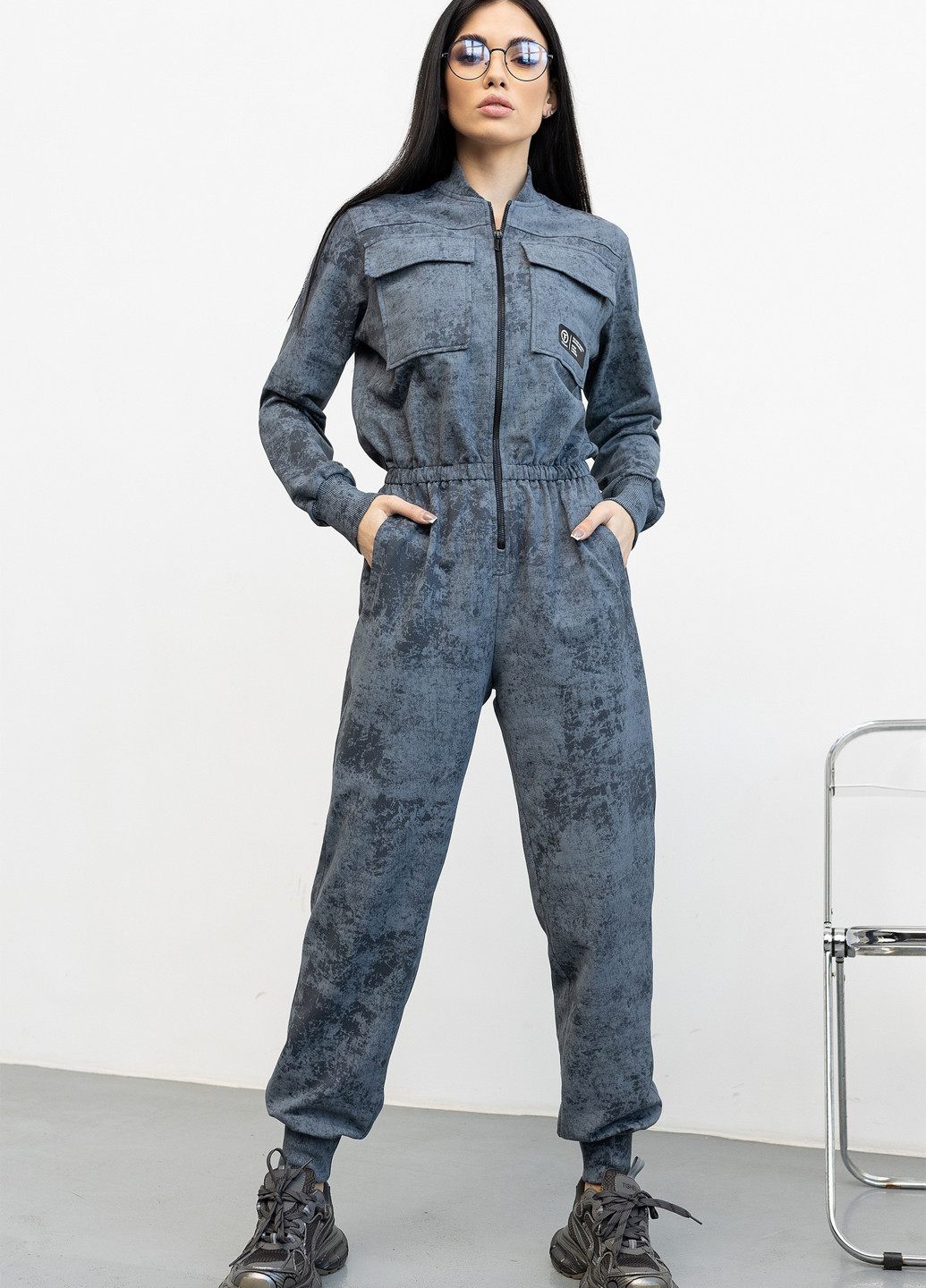 Комбінезон TOTALFIT комбінезон-брюки варенка темно-сірий кежуал, спортивний поліестер, бавовна