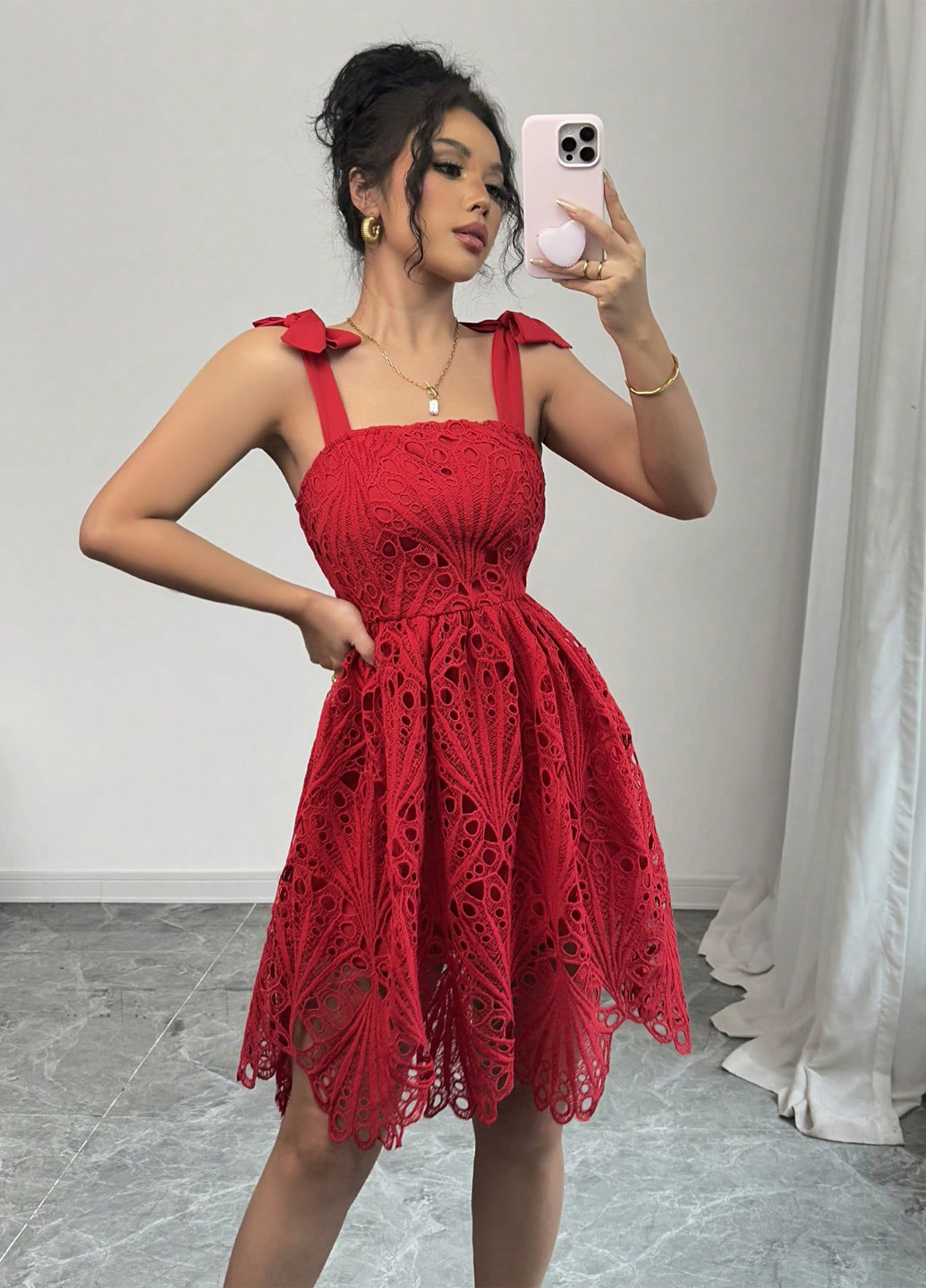 Красное вечернее, кэжуал платье бэби долл SHEIN однотонное