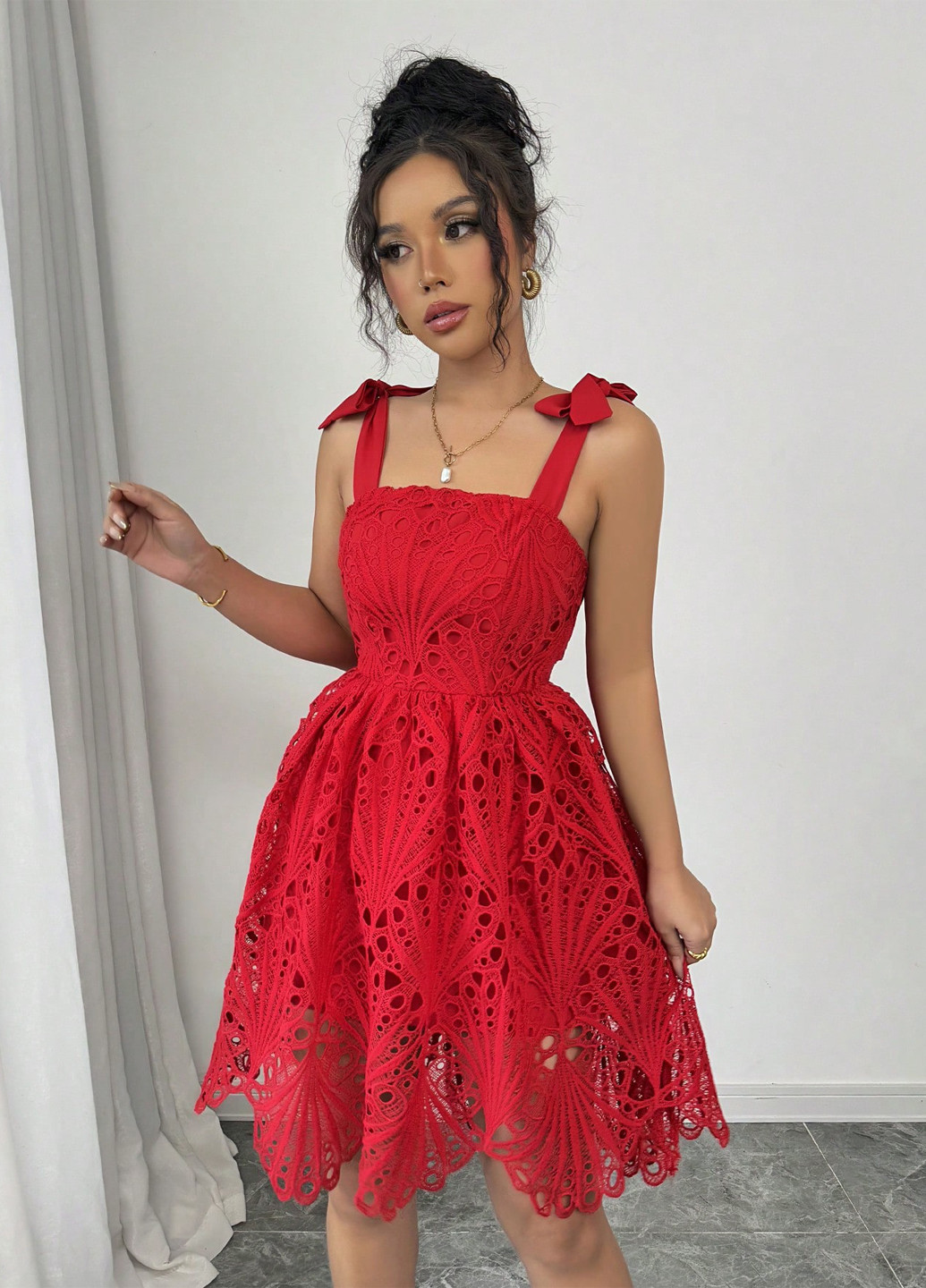 Красное вечернее, кэжуал платье бэби долл SHEIN однотонное