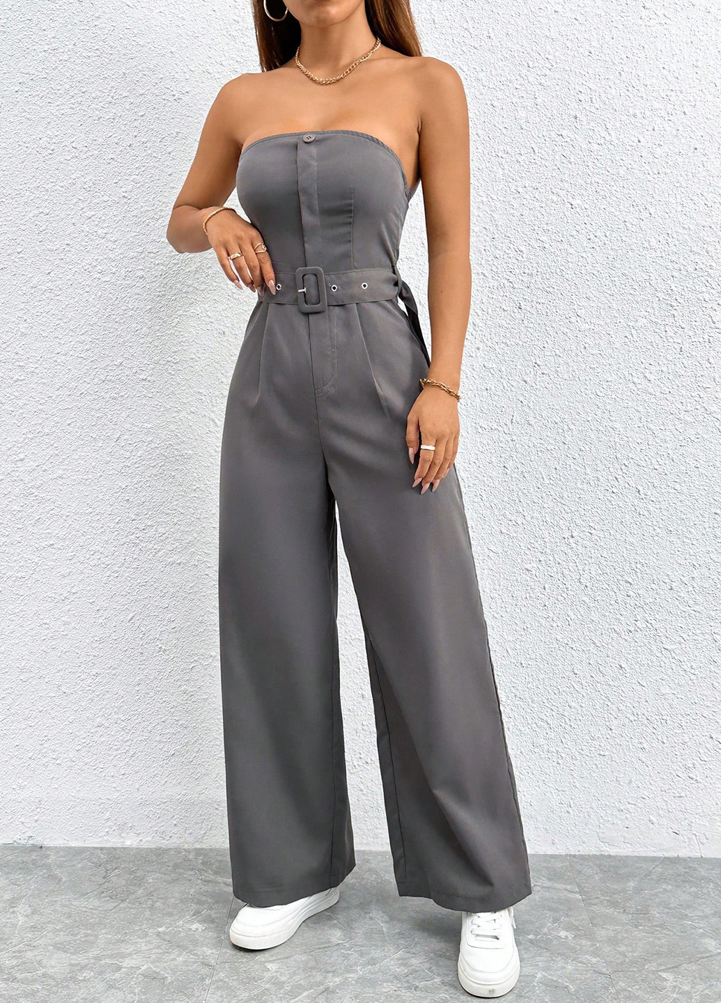 Комбінезон SHEIN комбінезон-брюки однотонний сірий кежуал поліестер