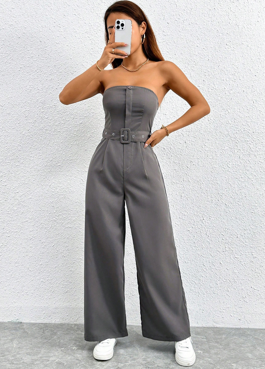 Комбінезон SHEIN комбінезон-брюки однотонний сірий кежуал поліестер