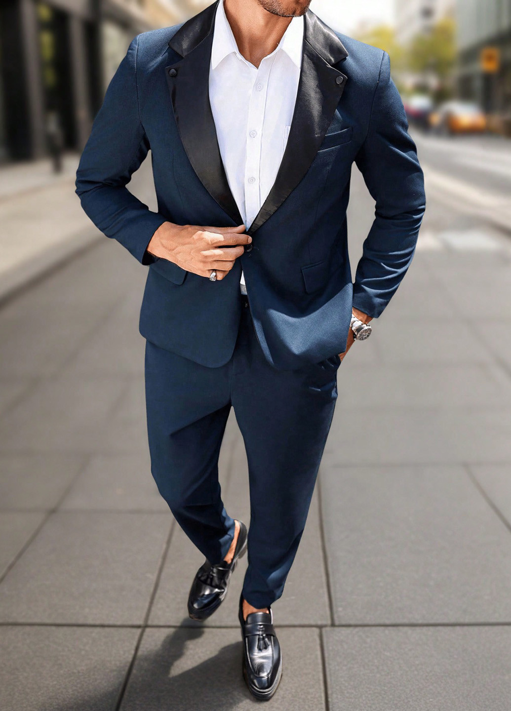 Темно-синий демисезонный костюм (пиджак, брюки) брючный SHEIN