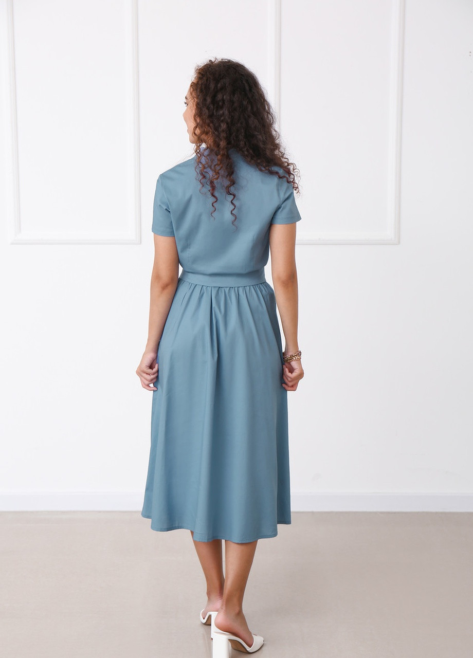 Синя кежуал довга котонова сукня на гудзиках Fashion Girl однотонна