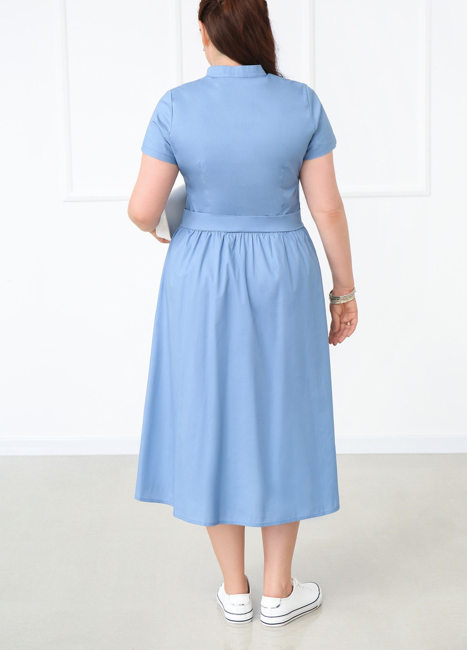 Синее кэжуал длинное коттоновое платье на пуговицах Fashion Girl однотонное