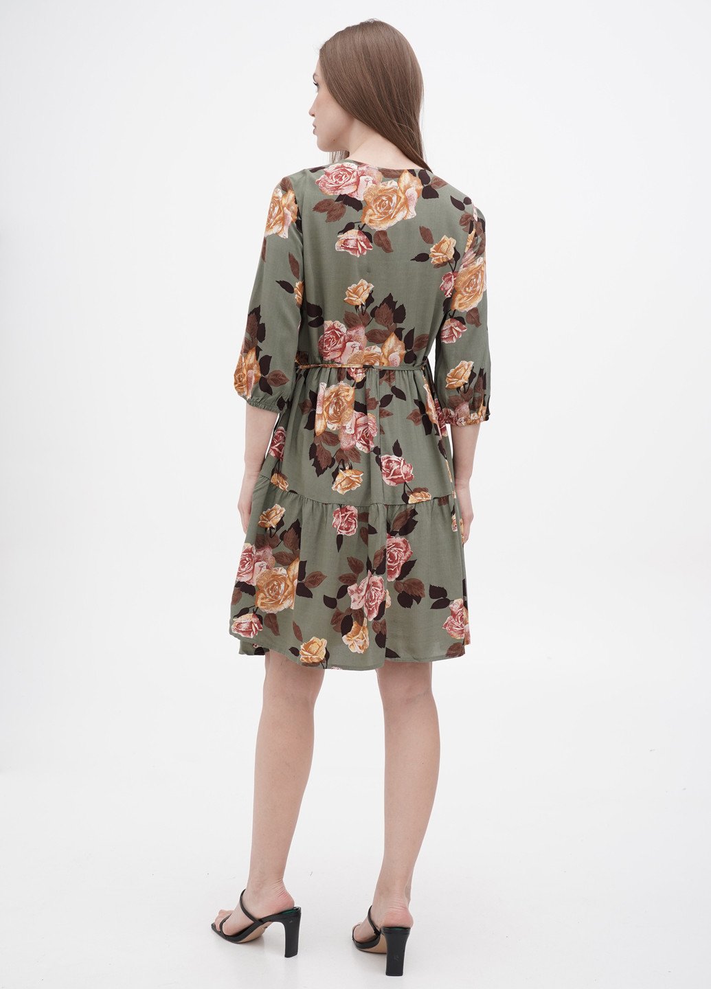 Оливковое (хаки) кэжуал платье на запах Object с цветочным принтом