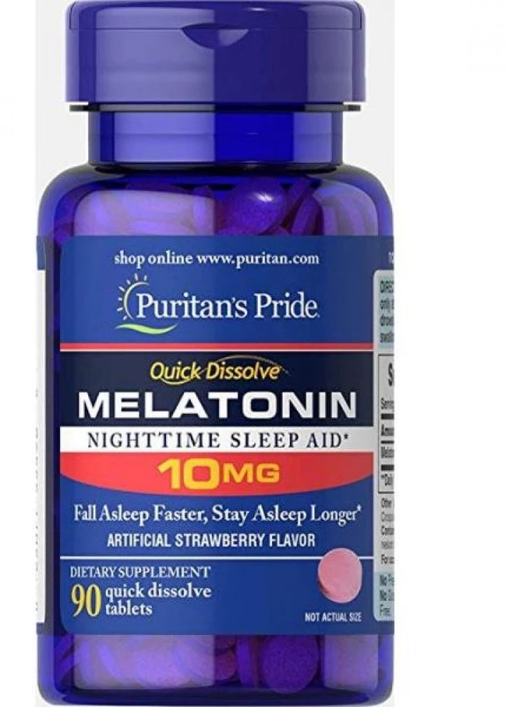 Мелатонін для здорового сну і стабілізації тиску Quick Dissolve Melatonin 10mg Strawberry Flavor 90 Tablets Puritans Pride (232599978)