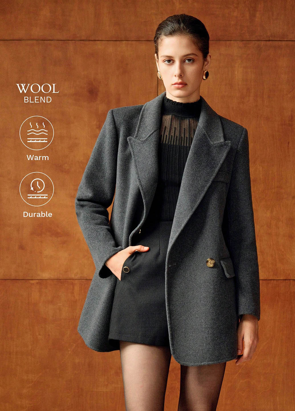 Темно-сіре демісезонне Пальто двобортне SHEIN