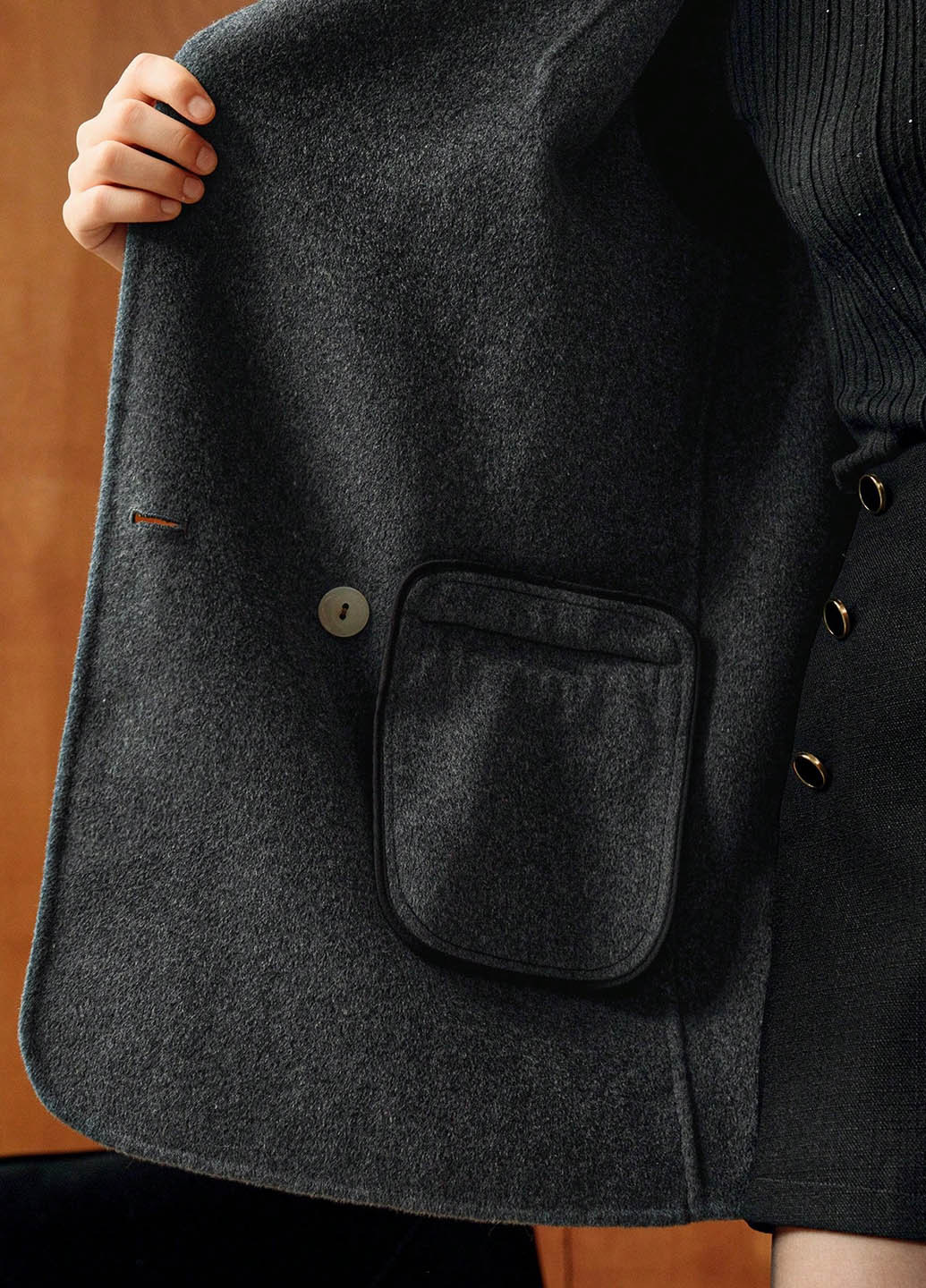 Темно-сіре демісезонне Пальто двобортне SHEIN