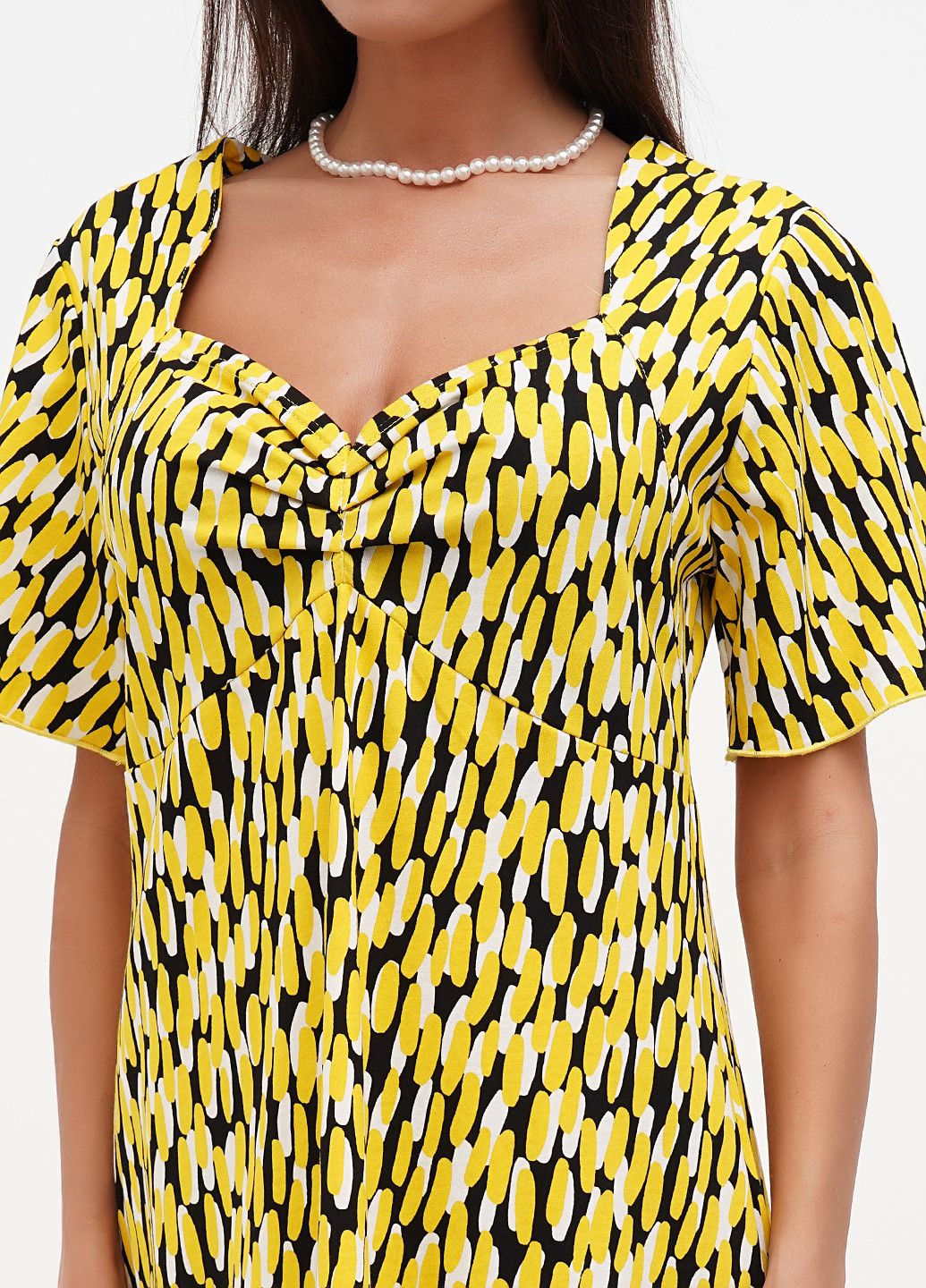 Гірчична кежуал сукня кльош Трикомир з абстрактним візерунком