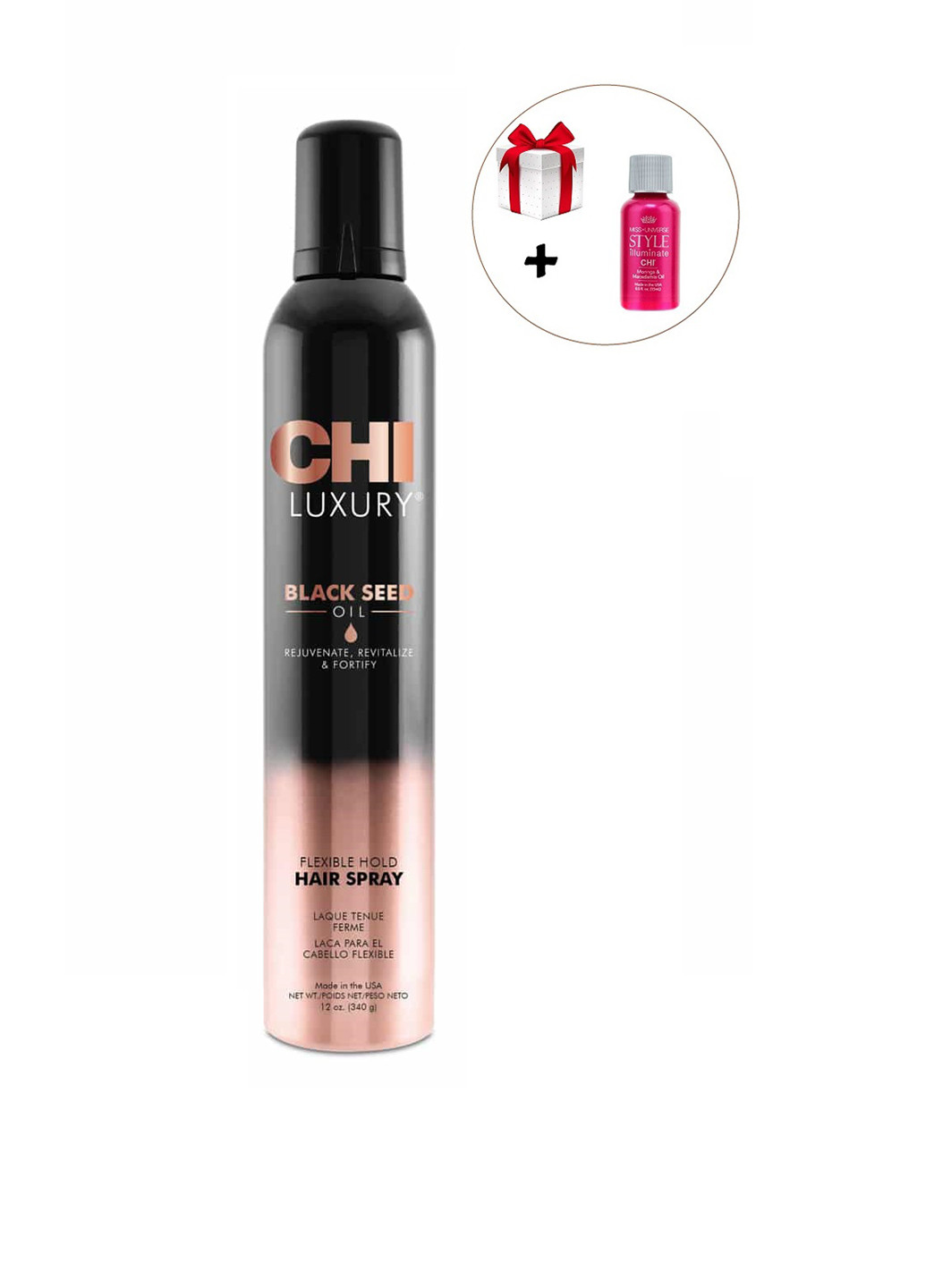 Лак для волос Oil Flexible Hold Hairspray 340 мл+ подарок шелк, 15 мл CHI (127681489)