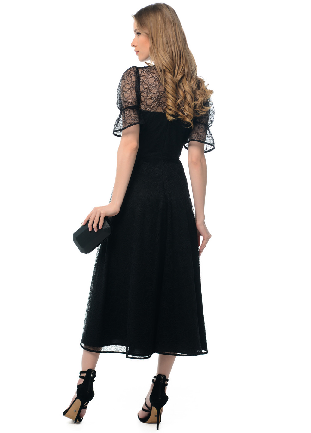 Черное коктейльное платье миди GENEVIE фактурное