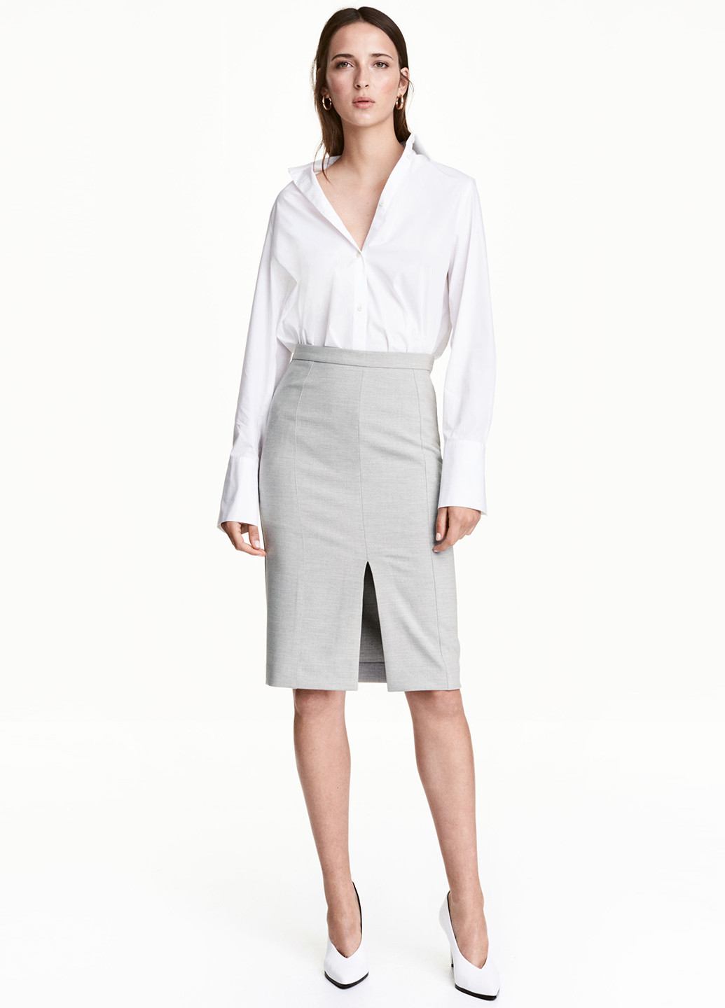 Светло-серая офисная однотонная юбка H&M