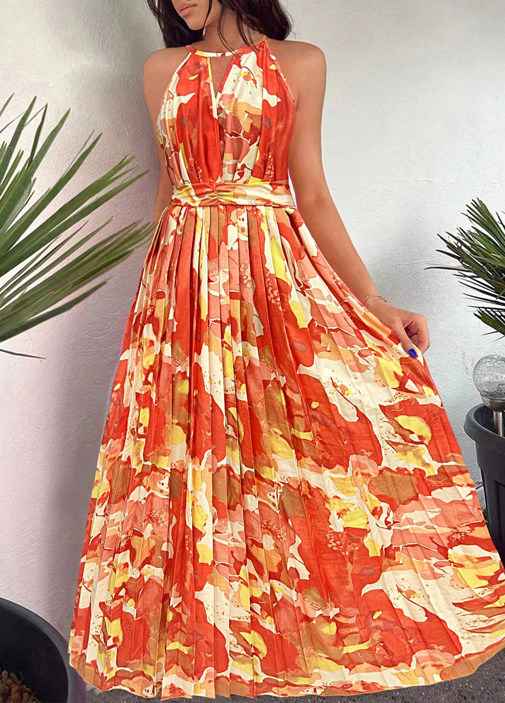 Комбинированное кэжуал платье плиссированное SHEIN с абстрактным узором