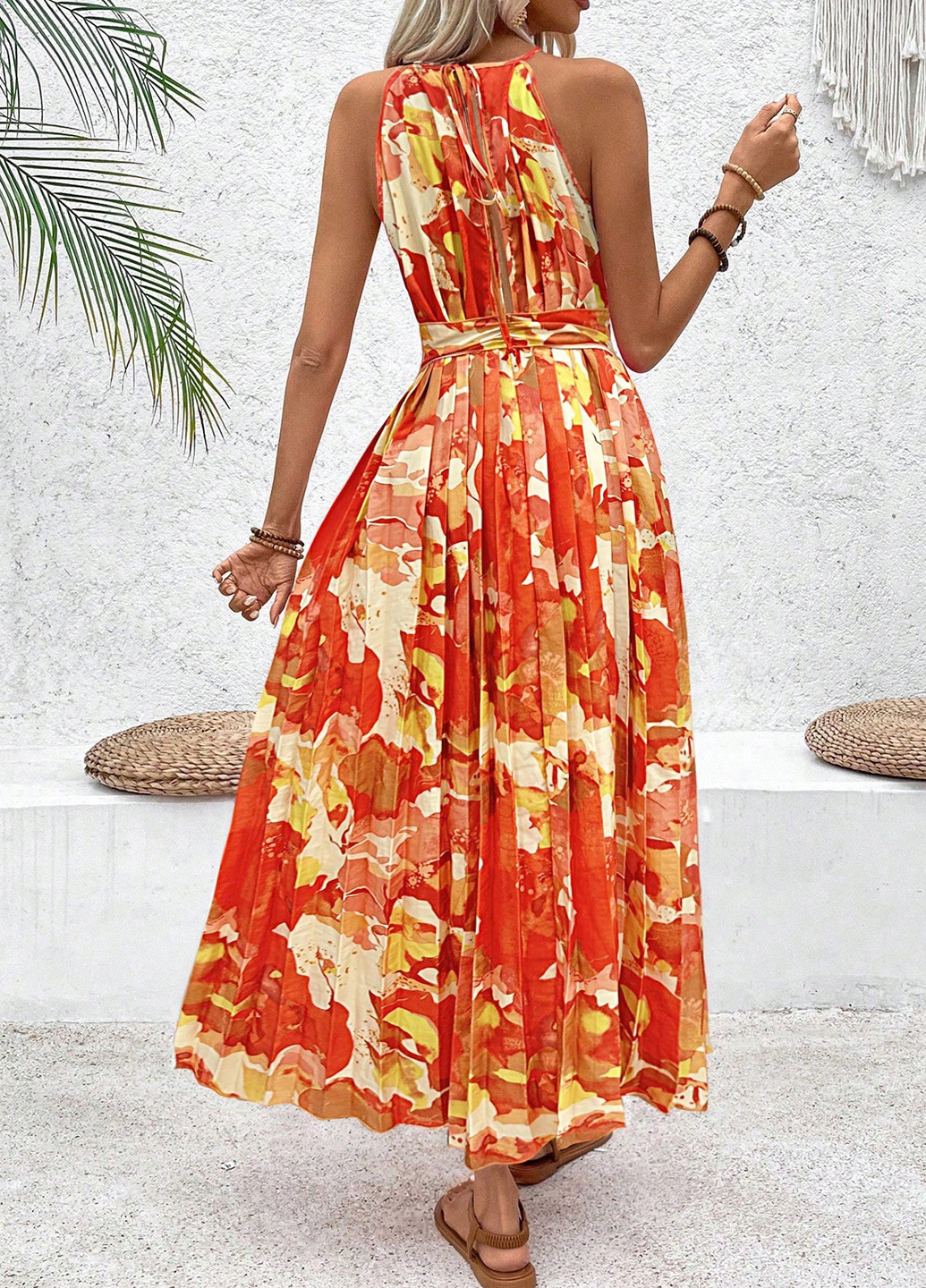 Комбинированное кэжуал платье плиссированное SHEIN с абстрактным узором