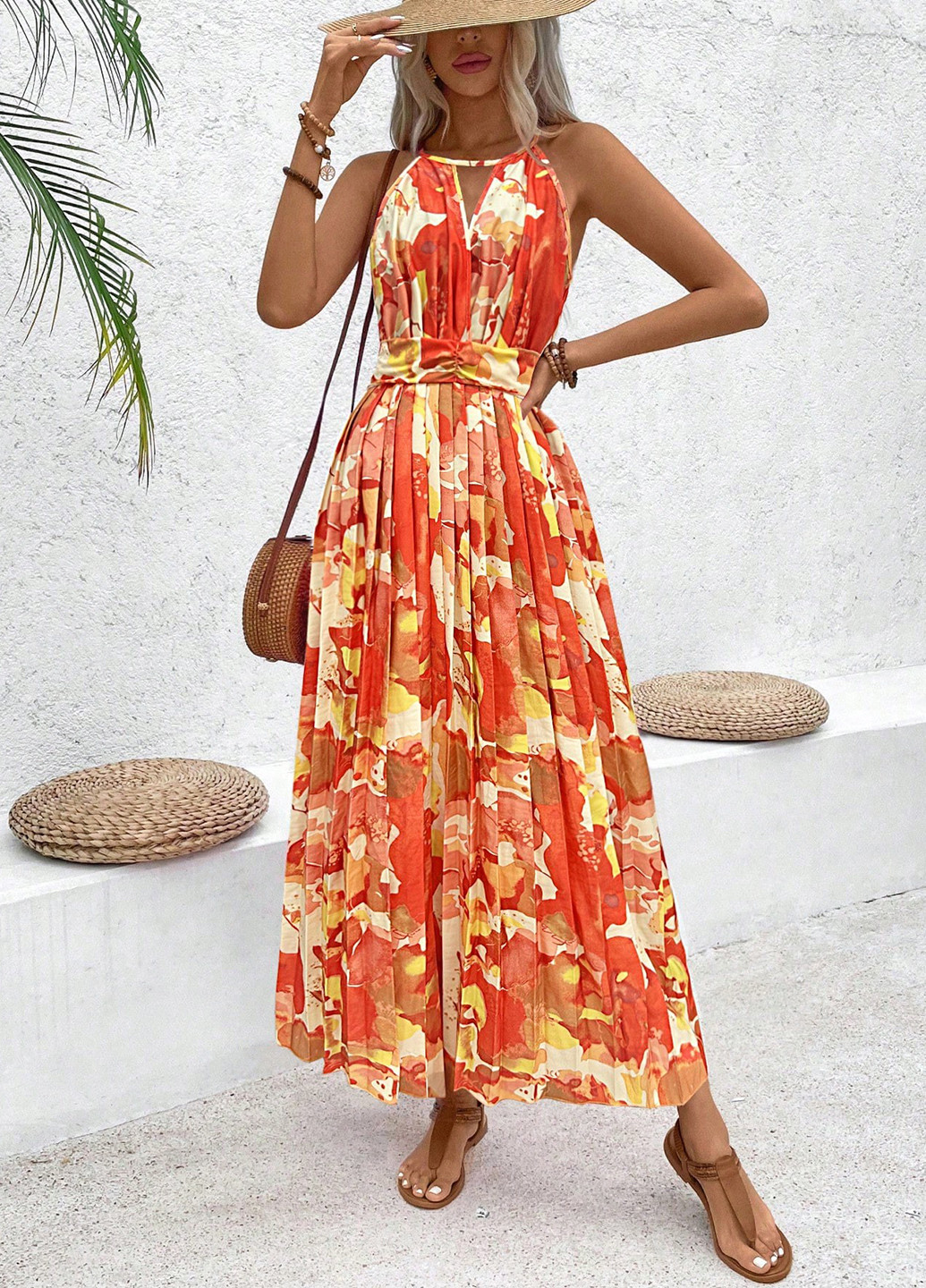 Комбинированное кэжуал платье плиссированное SHEIN с абстрактным узором