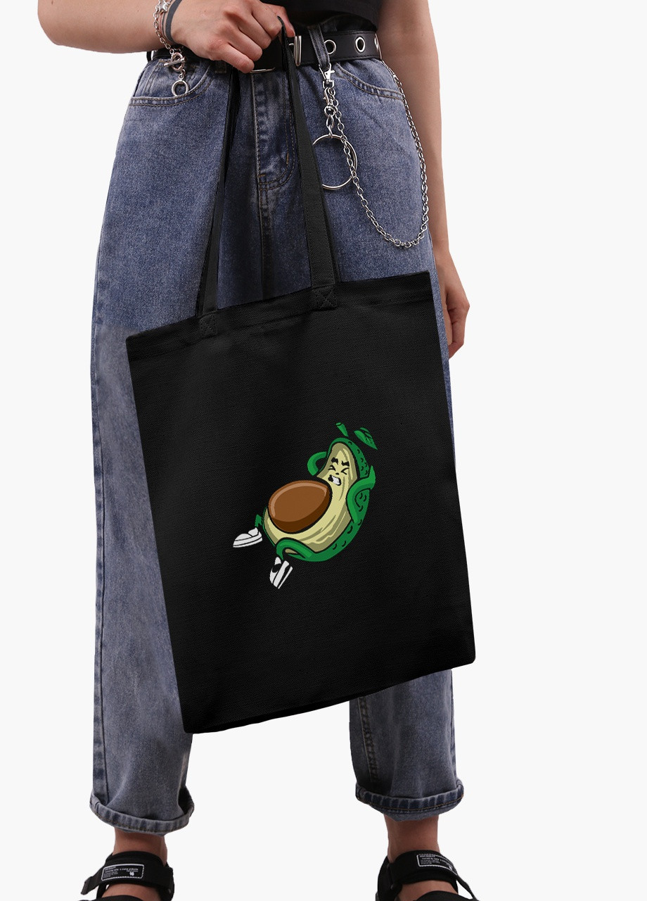 Еко сумка шоппер чорна Авокадо Фітнес (Avocado Fitness) (9227-2030-BK) MobiPrint (236391130)