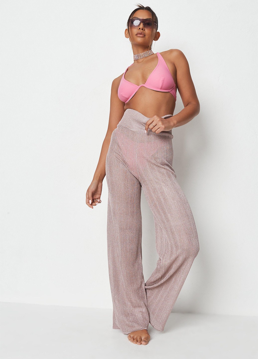 Светло-розовые кэжуал летние палаццо брюки Missguided