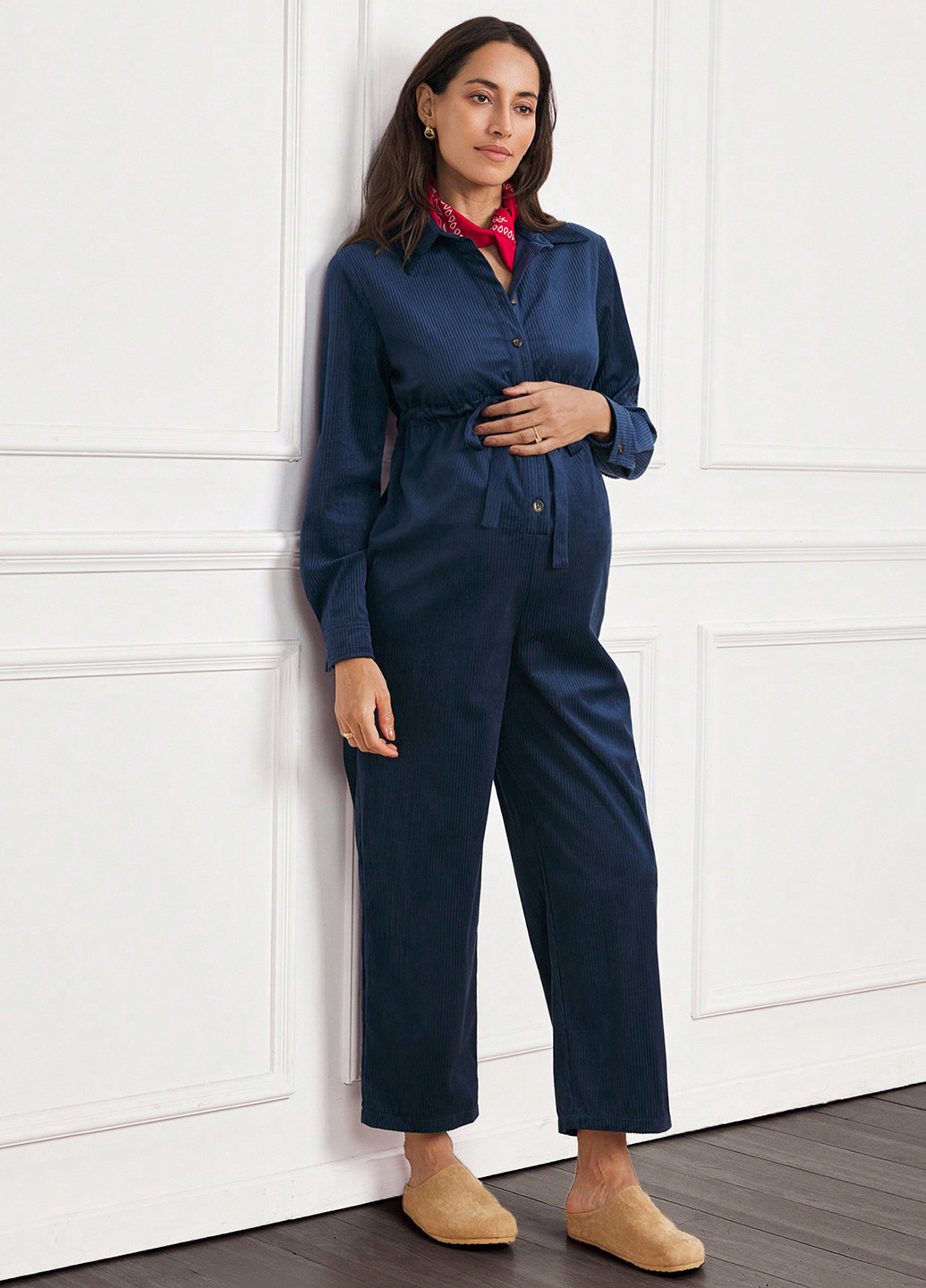 Комбинезон для беременных SHEIN комбинезон-брюки однотонный тёмно-синий кэжуал полиэстер, вельвет