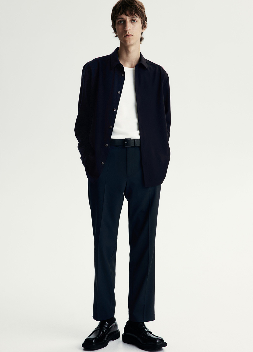 Индиго кэжуал рубашка однотонная H&M