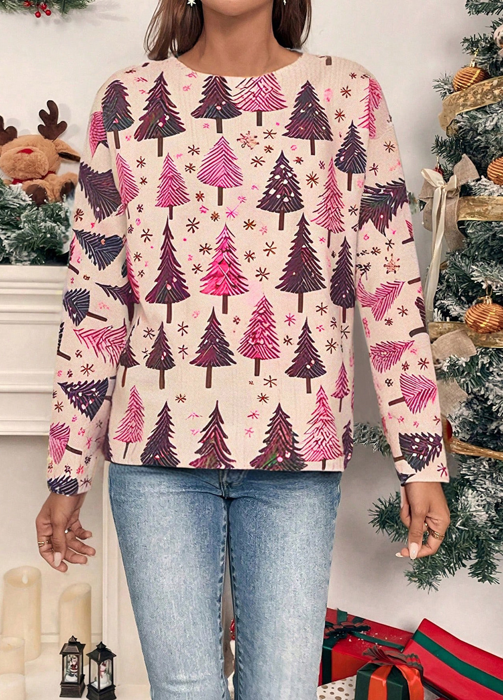 Комбинированный свитшот SHEIN новогодний без декора (332811122)