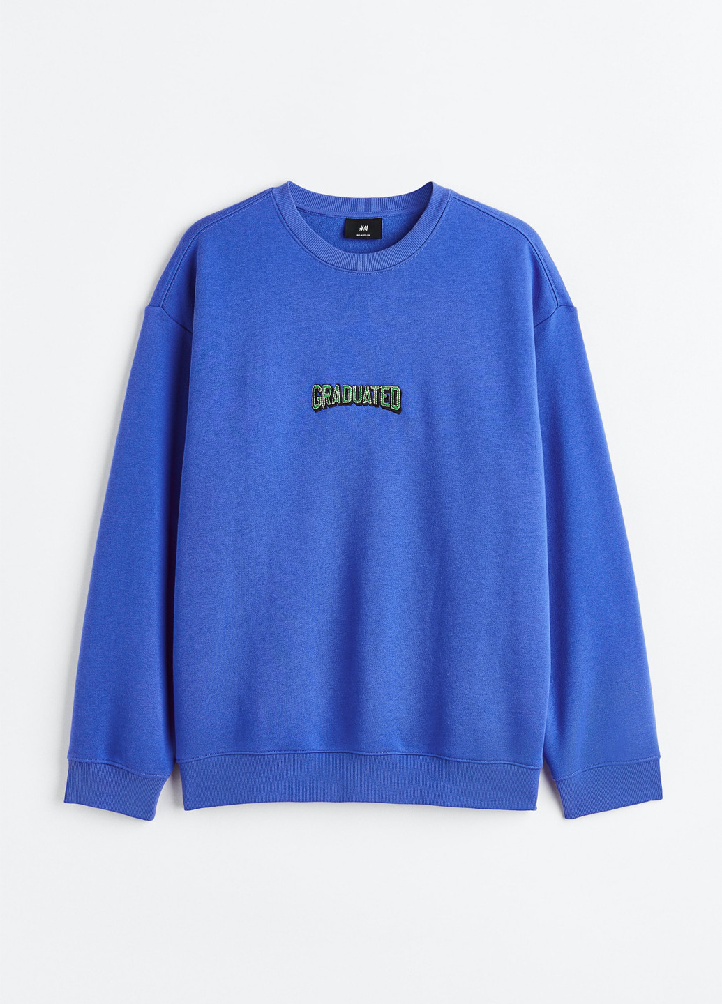 Синий свитшот H&M однотонный вышивка (362622085)