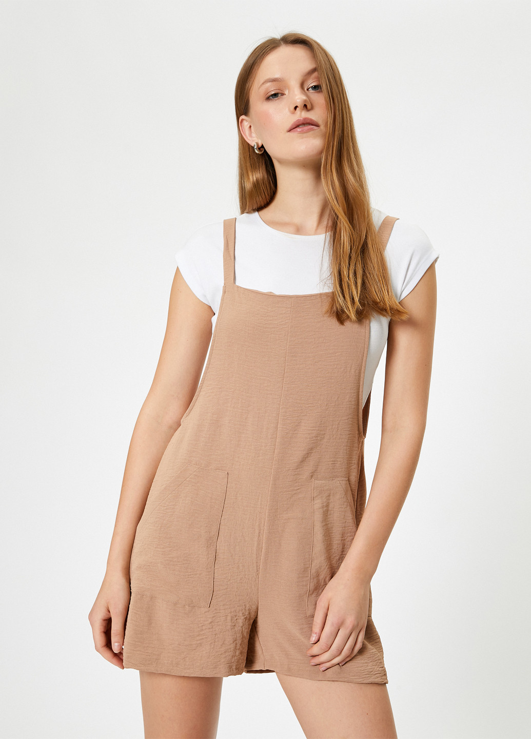 Комбинезон KOTON комбинезон-шорты однотонный бежевый кэжуал полиэстер