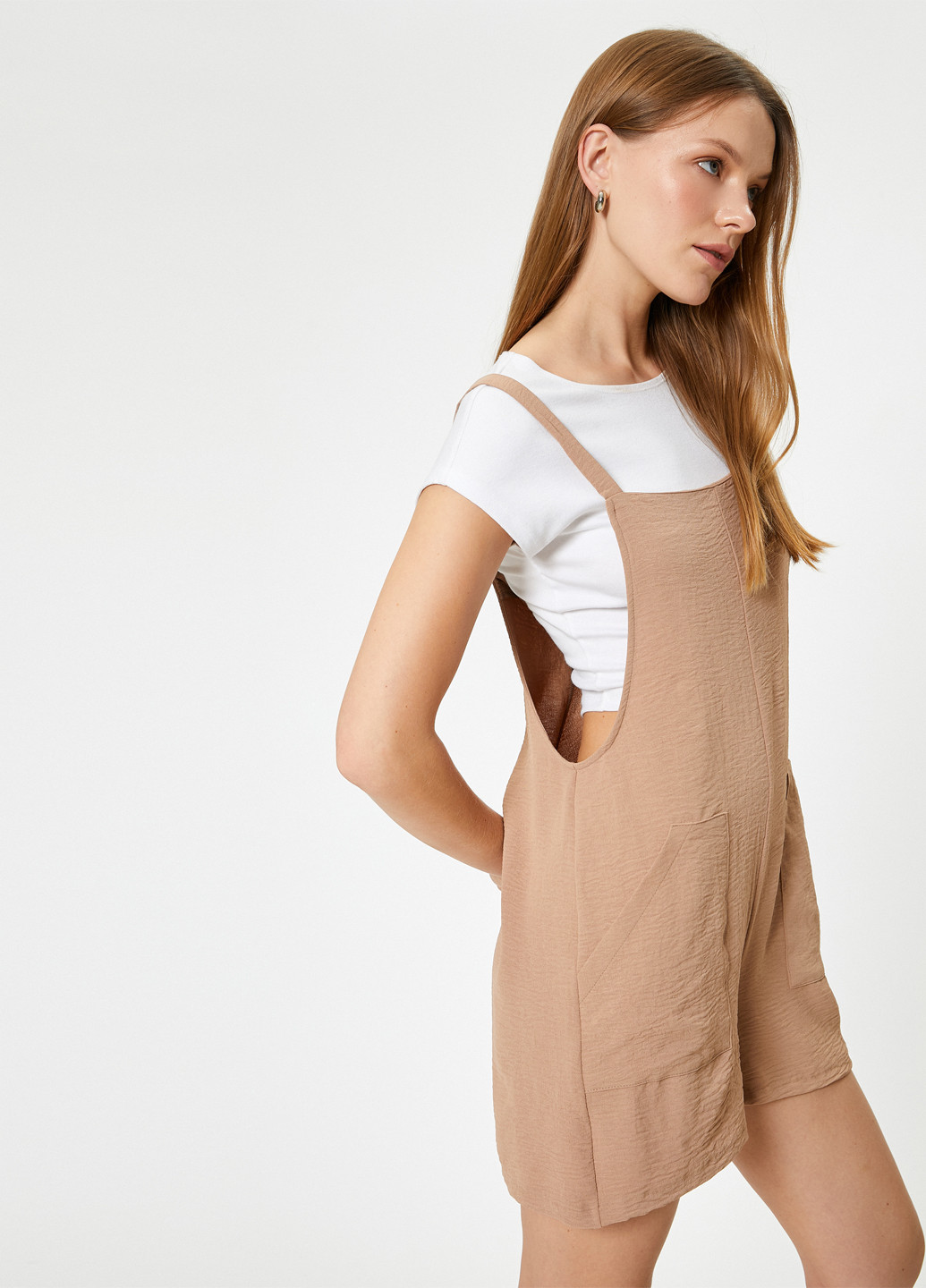 Комбинезон KOTON комбинезон-шорты однотонный бежевый кэжуал полиэстер