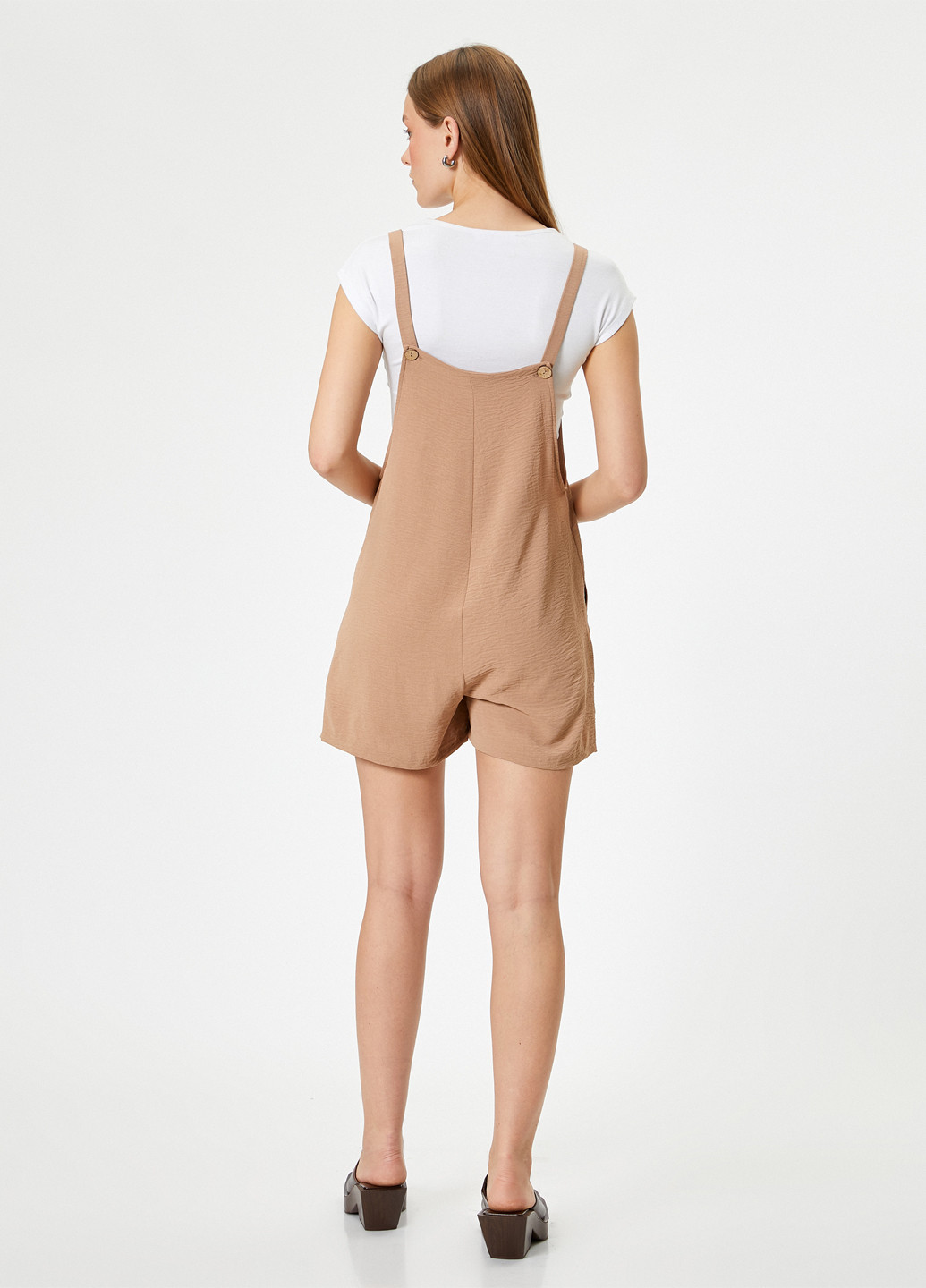 Комбинезон KOTON комбинезон-шорты однотонный бежевый кэжуал полиэстер