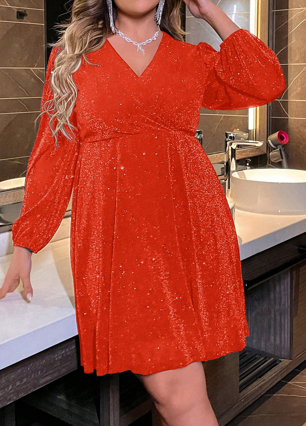 Коралловое вечернее платье в стиле ампир SHEIN однотонное