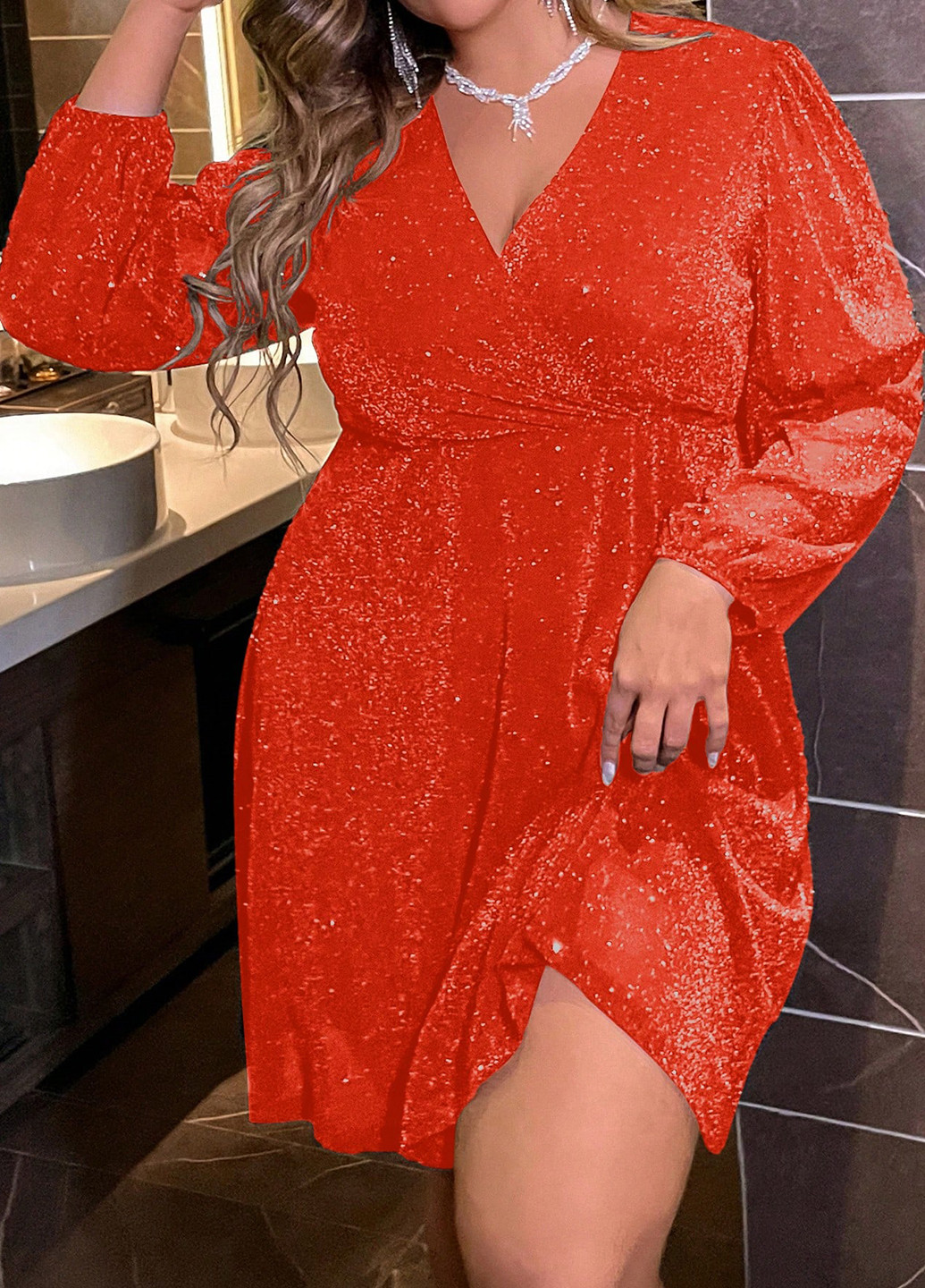 Коралловое вечернее платье в стиле ампир SHEIN однотонное