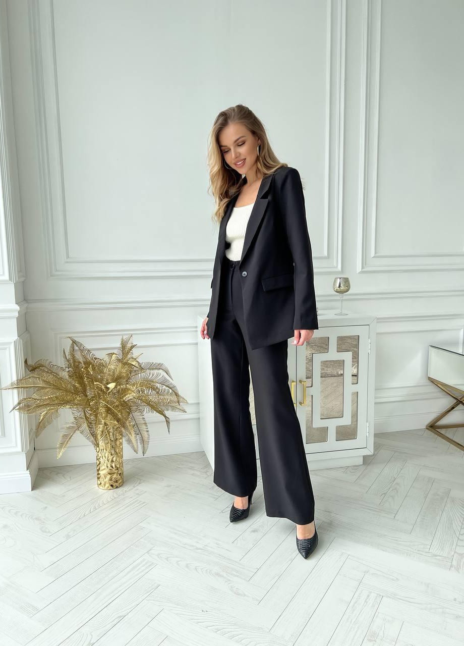 Женский костюм пиджак и брюки палаццо из костюмной ткани черного цвета р.42 363164 New Trend (256038144)