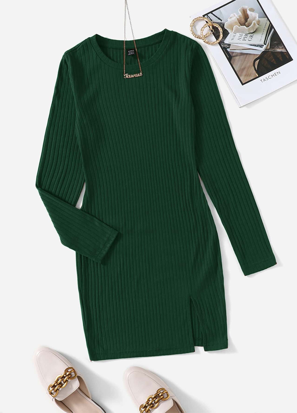 Зелена кежуал сукня сукня светр SHEIN однотонна