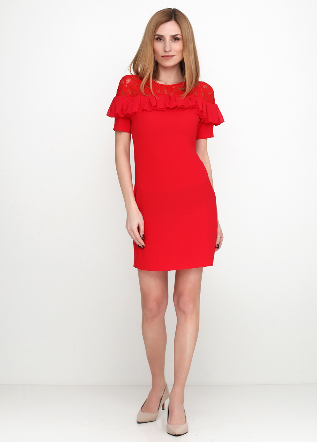 Красное кэжуал платье Sassofono фактурное